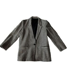 Vintage Houndstooth Blazer Jacket Black White Single Button Women's Size 10